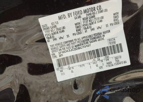 2013 Ford Edge Sel from USA, damaged, VIN 2FMDK3JC2DBC73107